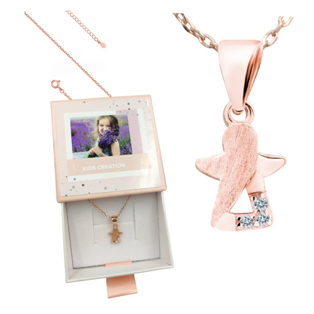 Aniołek srebrny wisiorek z łańcuszkiem pozłacany różowym złotem  - prezent  dla dziewczynki